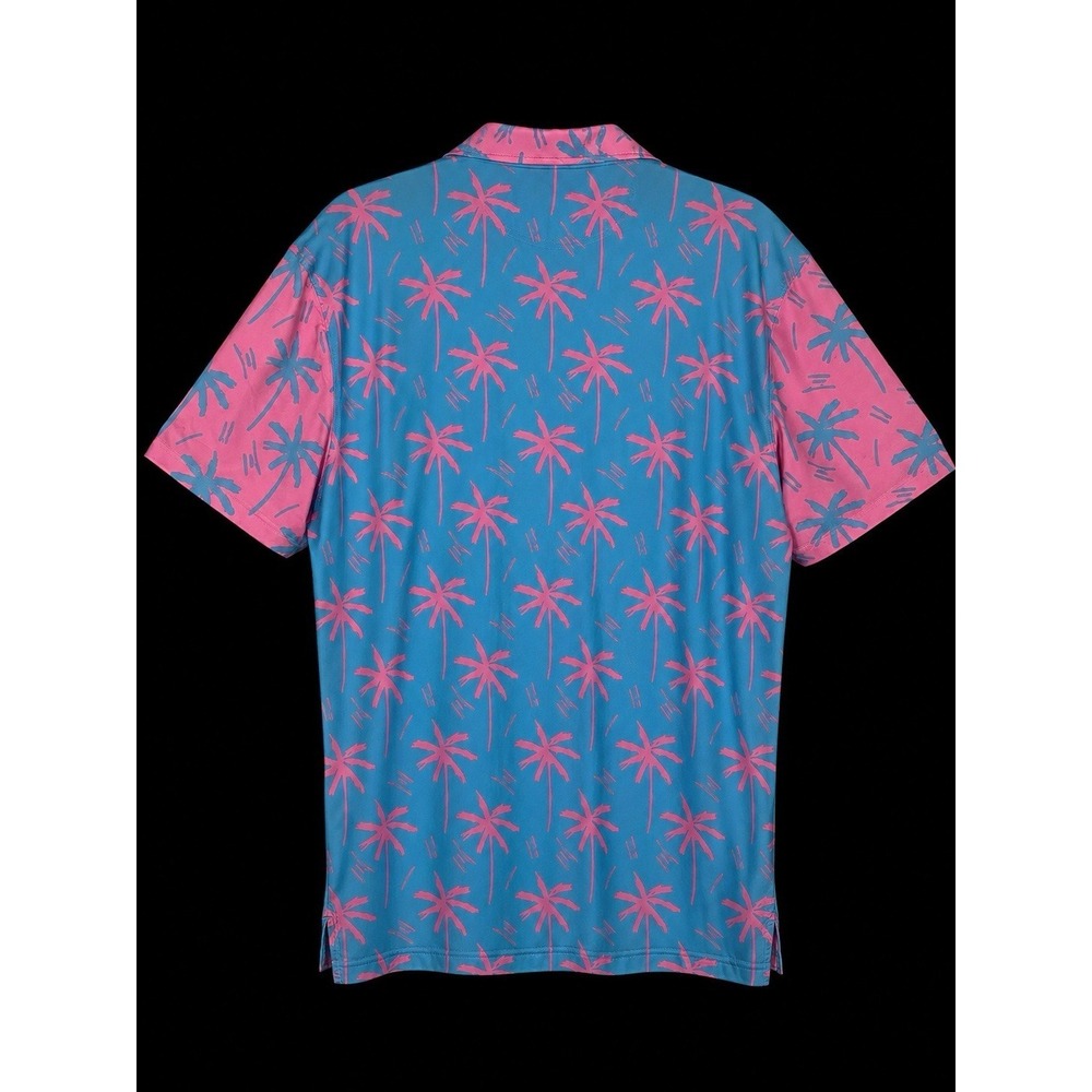 Chubbies Electric Slide Performance Polo Men's XL Tropical Palm Trees Pink/Blue - Picture 3 of 8